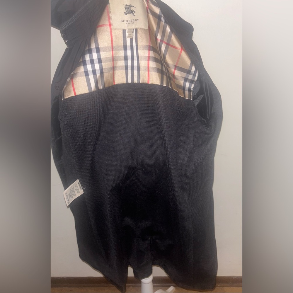 Burberry London Black Double-Breasted Women's Trench Coat 10 Black Missing Belt - Picture 14 of 16